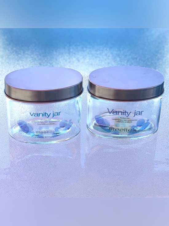 Steeltek Other - Steeltek Glass Oval Vanity Jars with Stainless Steel Lids ~ Set of 2